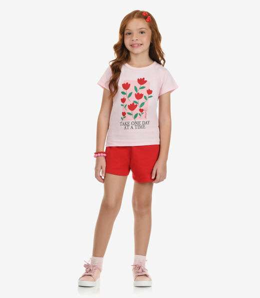 Conjunto Blusa com Shorts Meia Malha Rovi Kids Rosa