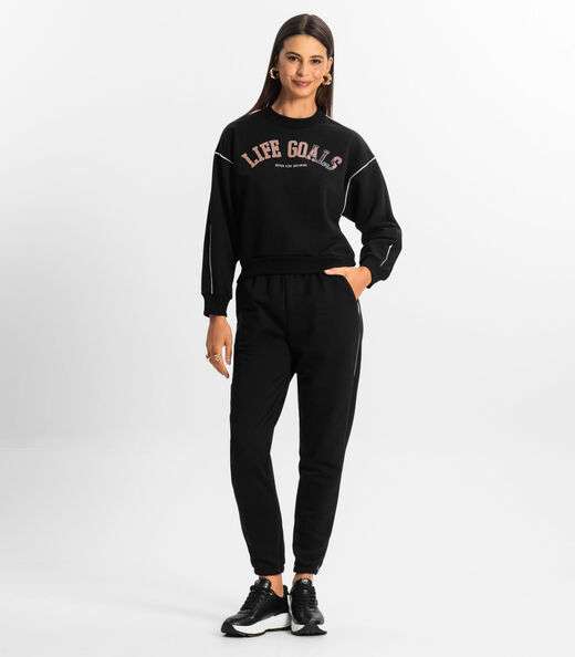 Conjunto Blusão com Calça Feminino Rovitex Preto
