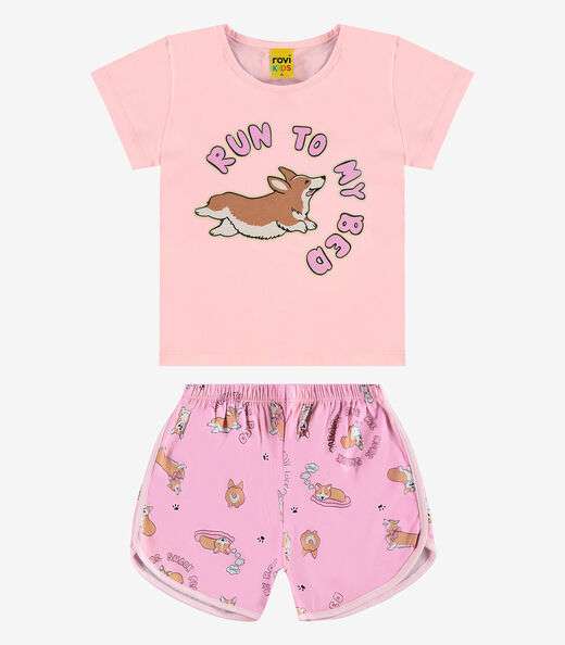 Pijama Infantil Feminino Meia Malha Rovi Kids Rosa