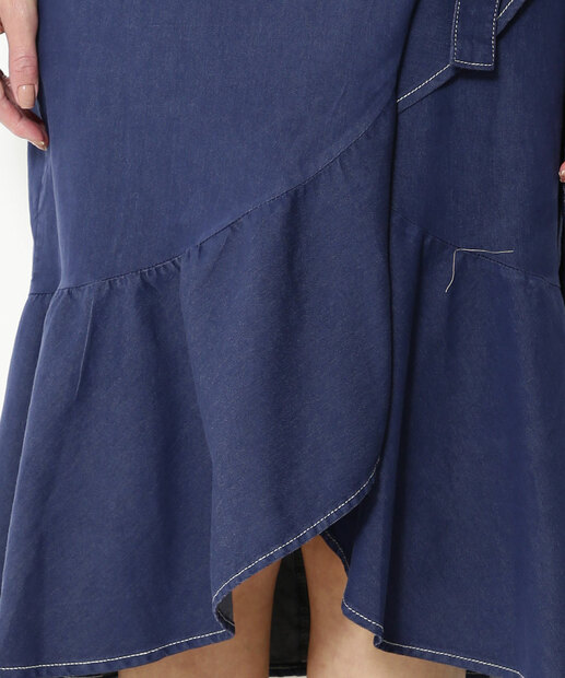 Saia Jeans Midi Feminina Transpassada Marisa