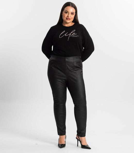 Legging Feminina Plus Size Em Courino Secret Glam Preto