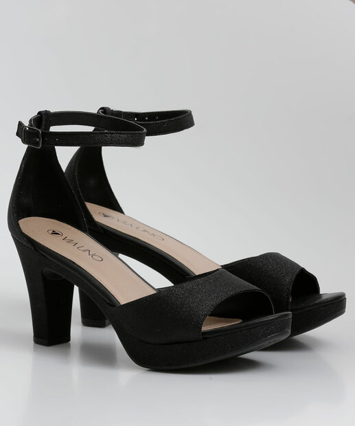 Sandália Meia Pata Feminina Salto Grosso Brilho Via Uno 