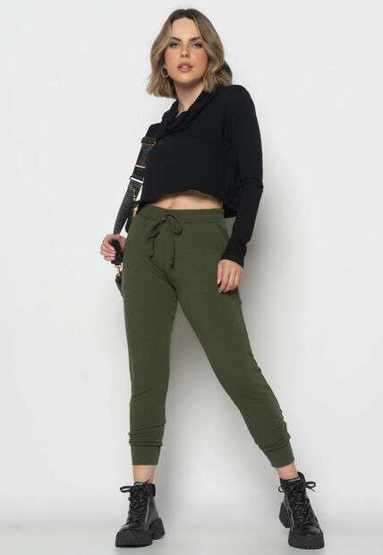 Cropped Golão Manga Longa Malha  Fashion Preto