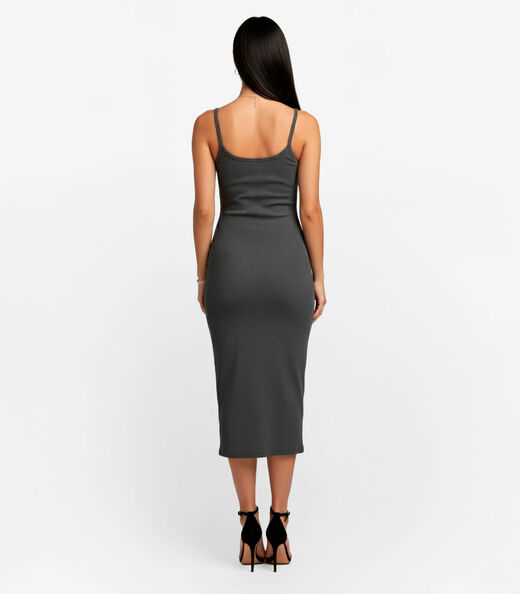 Vestido Feminino Em Ribana Infinita Cor Cinza