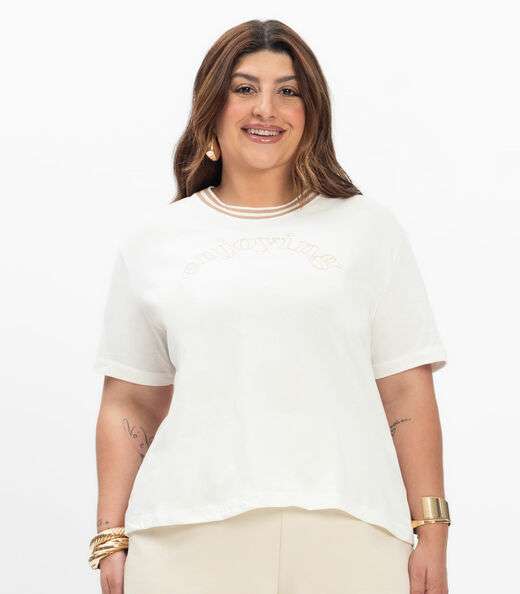 Blusa Manga Curta Feminina Plus Size Secret Glam Bege