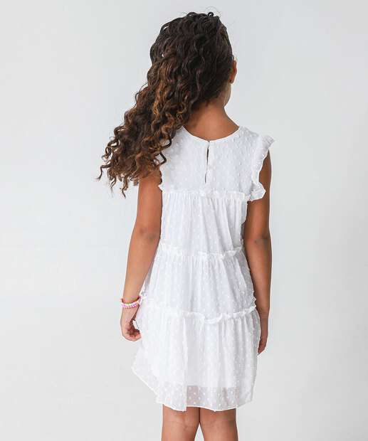 Vestido Infantil Plumette Marisa Tam 4 a 10 Off White