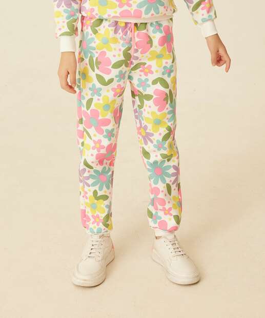Calça Infantil Jogger Moletom Margaridas Marisa Tam 4 a 10