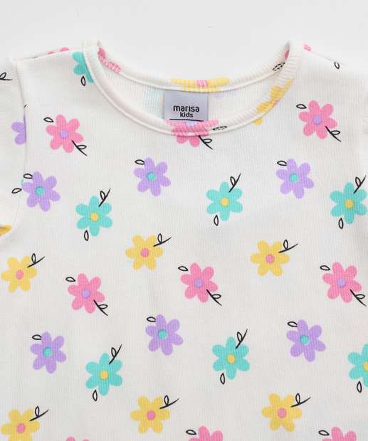 Blusa Infantil Canelada Flores Marisa Tam 1 a 3 Off White