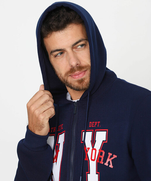 Casaco Masculino Moletom Flanelado Capuz Marisa Azul