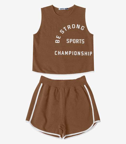 Conjunto Regata Com Shorts Feminino Minty Marrom