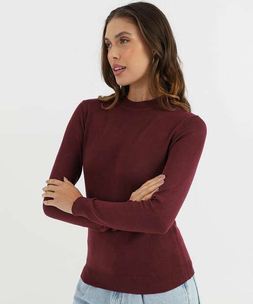 Image_Suéter Feminino Liso Gola Careca Marisa Vinho