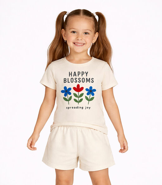 Image_Conjunto Menina Short e Blusa Estampada Select Bege