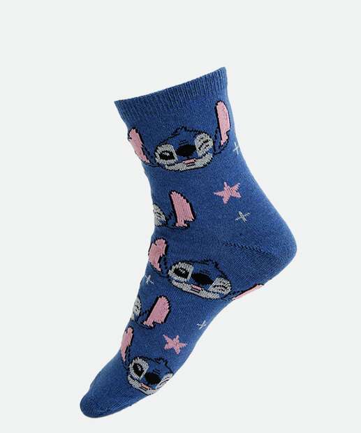 Kit 2 Meias Feminina Estampa Stitch Disney