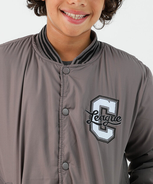 Jaqueta Juvenil Bomber Estampada Zíper Marisa Tam 10 a 16 Cinza