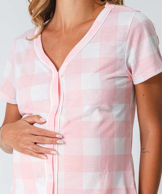 Pijama Feminino Gestante Xadrez Marisa Rosa