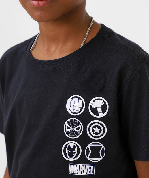 Camiseta Juvenil Vingadores Marvel Tam 10 a 16 Preto