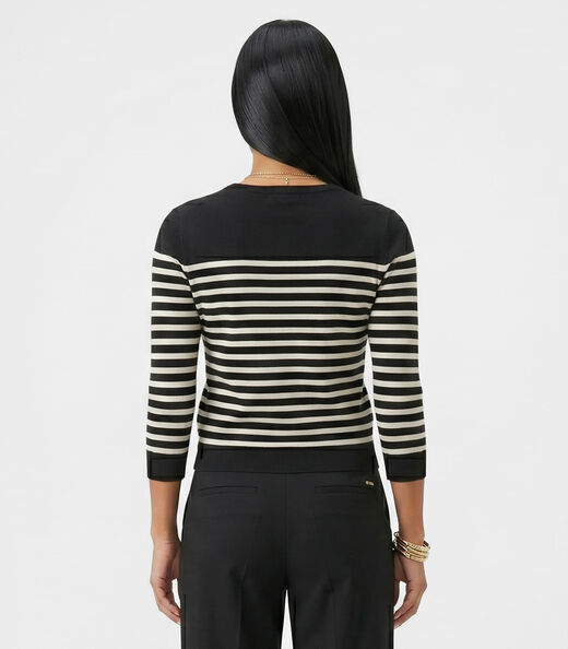 Blusa Feminina Manga Longa Tricô Listrado Endless Preto
