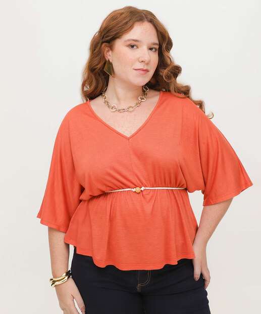 Blusa Plus Size Feminina Tiras Manga Curta Marisa