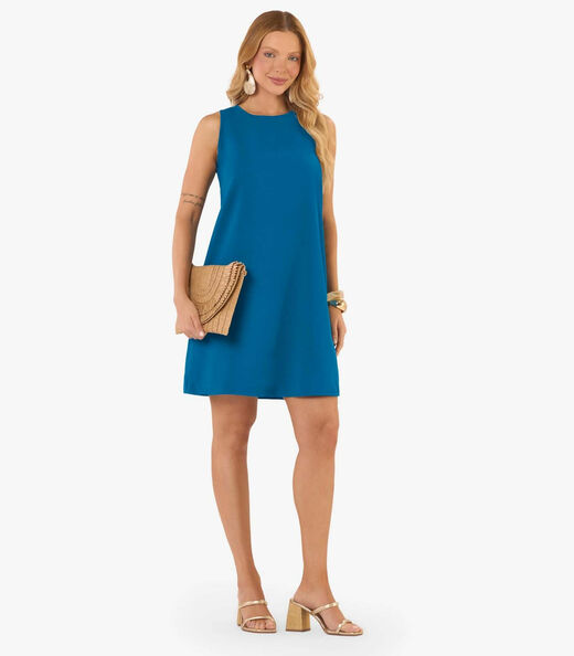 Vestido Feminino Curto Tecido Twill Rovitex Azul