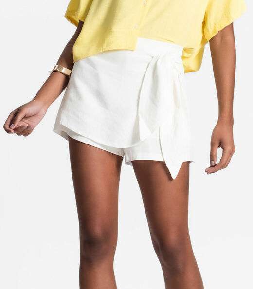 Short Saia Feminino Viscose Com Amarração Select Bege