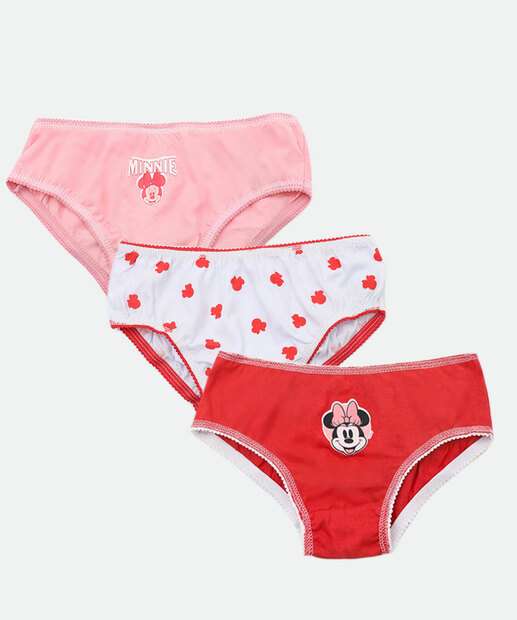 Image_Kit 3 Calcinhas Infantil Minnie Disney Tam 2 a 12 Vermelho