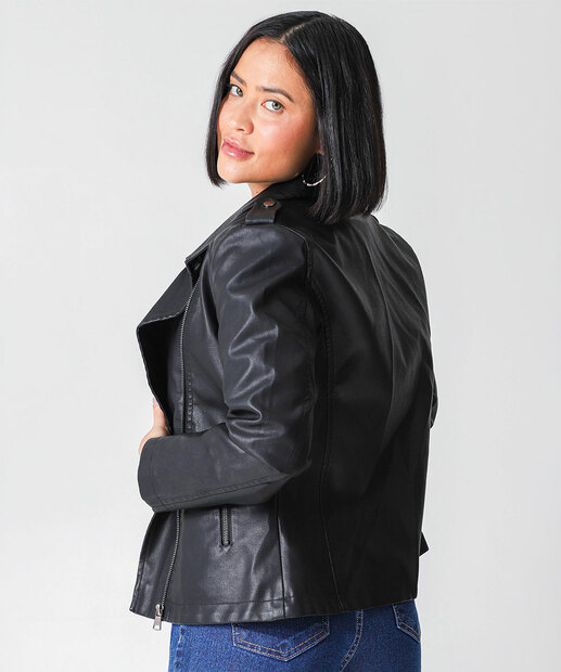 Jaqueta Feminina Biker Bolsos Marisa Preto