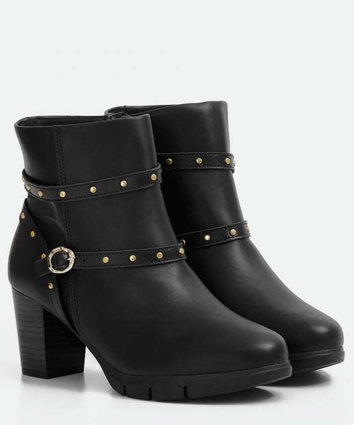 Bota Feminina Cano Curto Salto Grosso Tachas Modare 