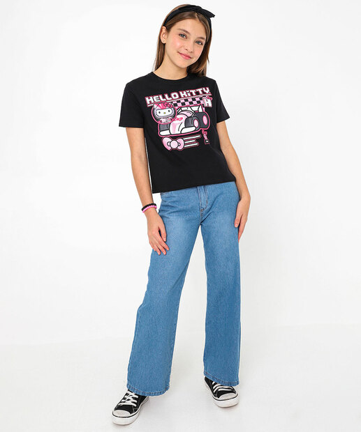 Camiseta Juvenil Hello Kitty Tam 10 a 16 Preto