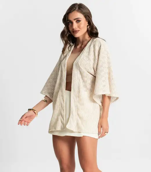 Kimono Feminino Em Tricot Endless Bege
