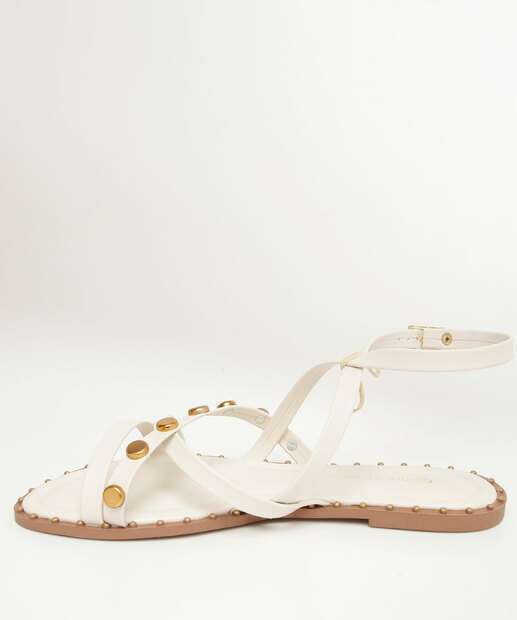 Sandália Feminina Rasteira Tiras Tachas