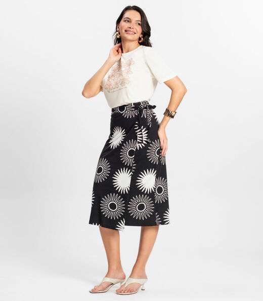 Saia Midi Envelope em Visco Maquinetada Rovitex Preto