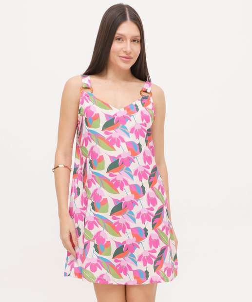 Vestido Regata Feminino Estampa Floral Argola Marisa
