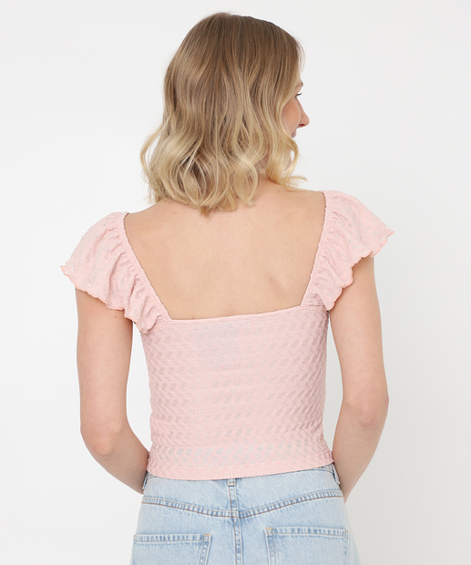 Blusa Feminina Textura Manga Curta Borboleta Marisa Rosa