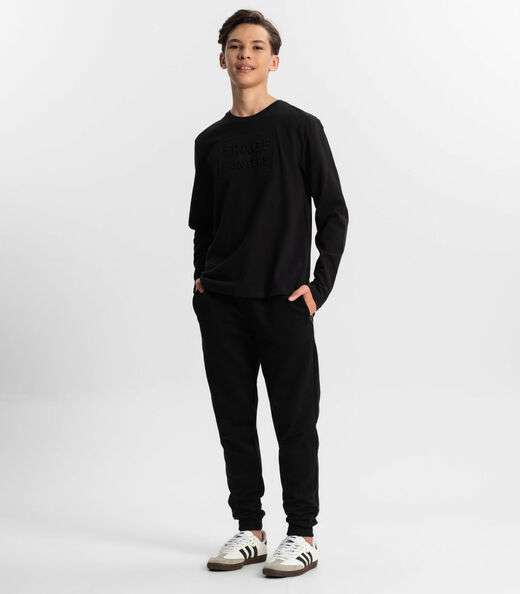 Camiseta Juvenil Masculina Manga Longa Minty Preto