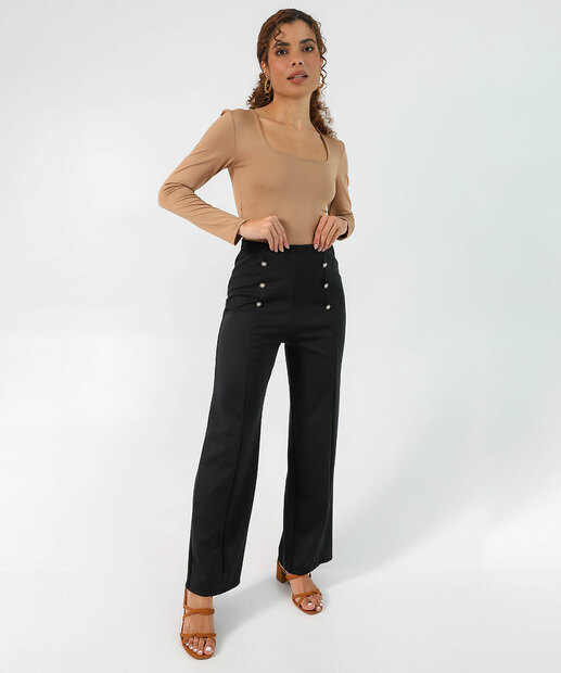 Image_Calça Feminina Reta Botões Marisa Preto