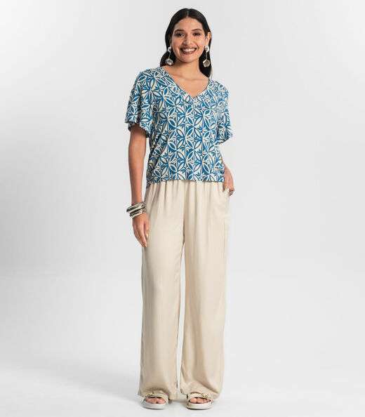 Blusa Feminina Estampada Godê Rovitex Azul