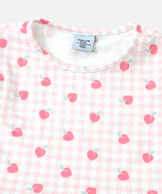 Conjunto Infantil Estampa Pessêgo Tam 1 a 3 Off White