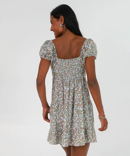 Vestido Curto Floral Feminino Marisa Bege