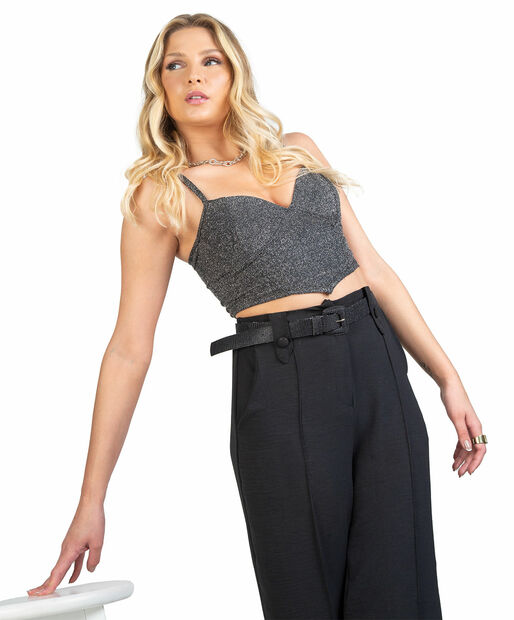 Top Cropped Feminino Lurex Select Preto