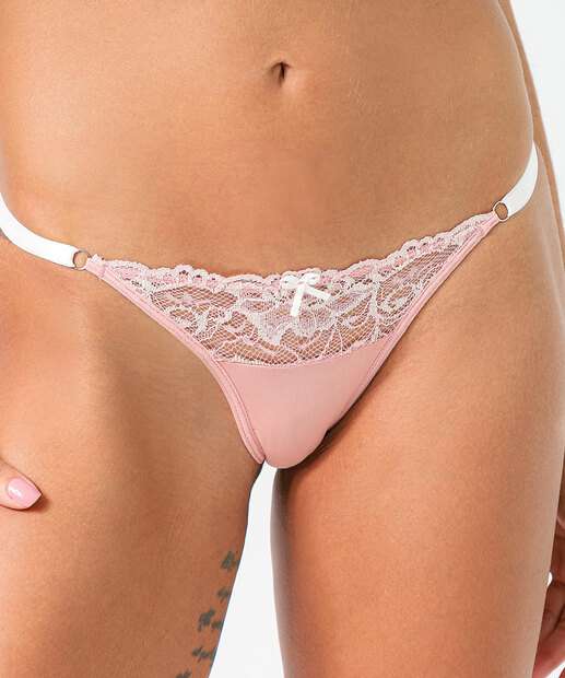 Calcinha String Recorte Renda Marisa Rosa