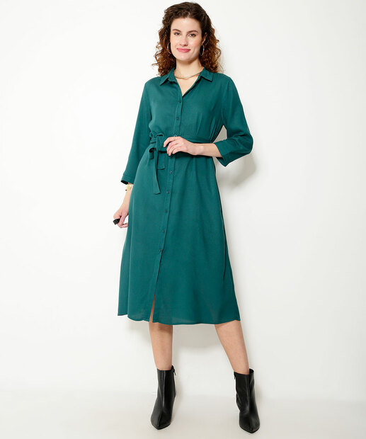 Vestido Midi Feminino Chemise Manga 7/8 Marisa