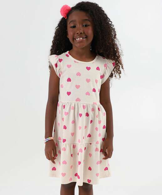 Vestido Infantil Corações Babado Marisa Tam 4 a 10 Bege