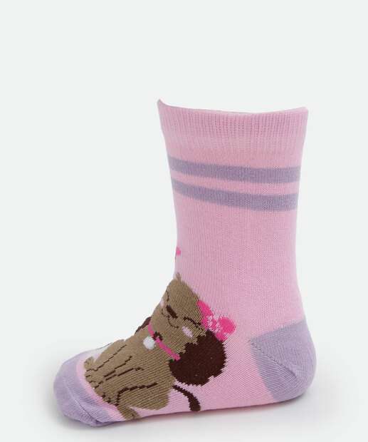 Kit 3 Pares Meias Infantil Soquete Estampa Animais