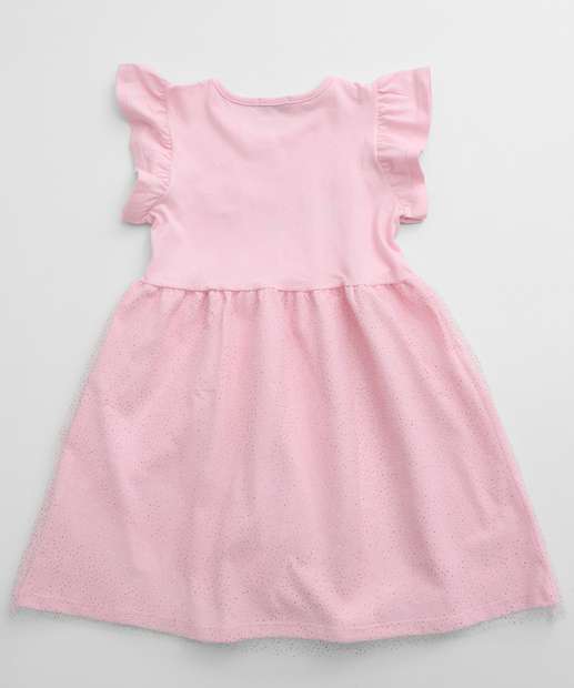 Vestido Infantil Flor Tule Babado Marisa Tam 1 a 3 Rosa