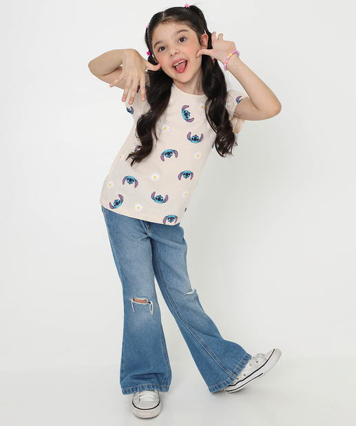Blusa Infantil Estampa Stitch Tam 4 a 10 Bege
