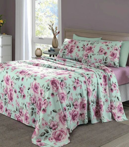 Jogo De Cama Queen Floral 200 Fios Lar E Lazer Verde