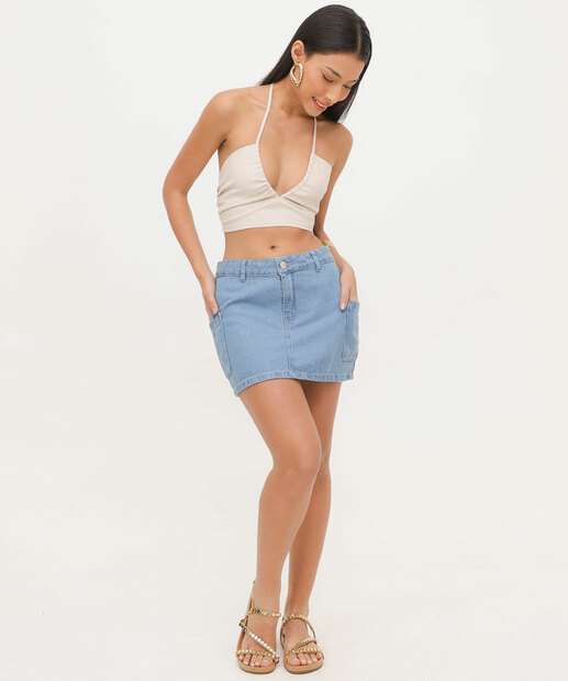 Mini Saia Jeans Feminina Cargo