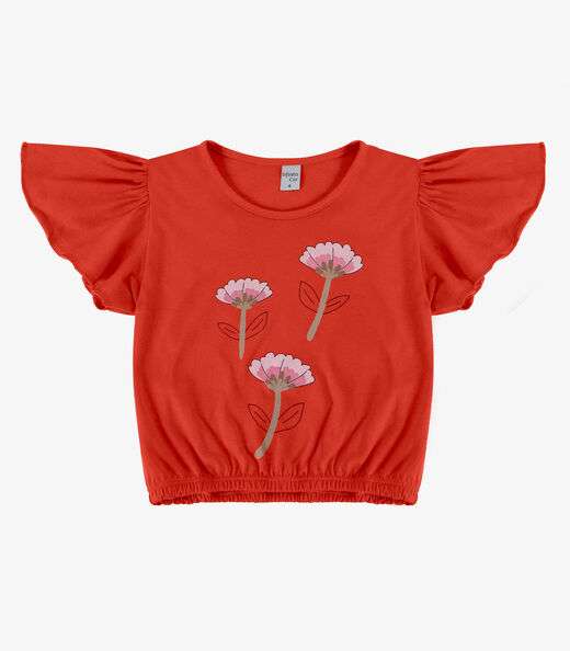 Blusa Infantil Manga Curta Infinita Cor Laranja