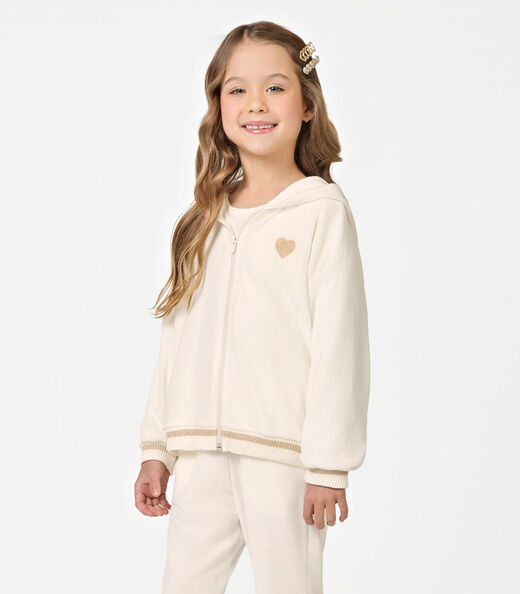 Conjunto Jaqueta Com Capuz Calça Plush Trick Nick Bege