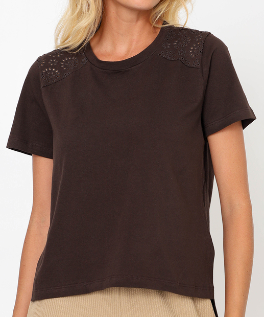 Blusa Feminina Manga Curta Marisa Marrom